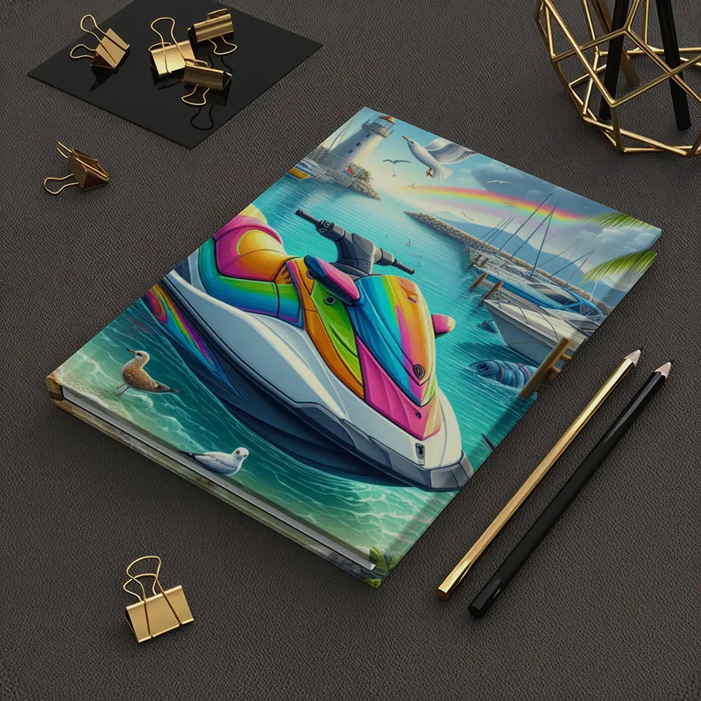 Rainbow Jet Ski Tropical Harbor Scene Art – Notebooks