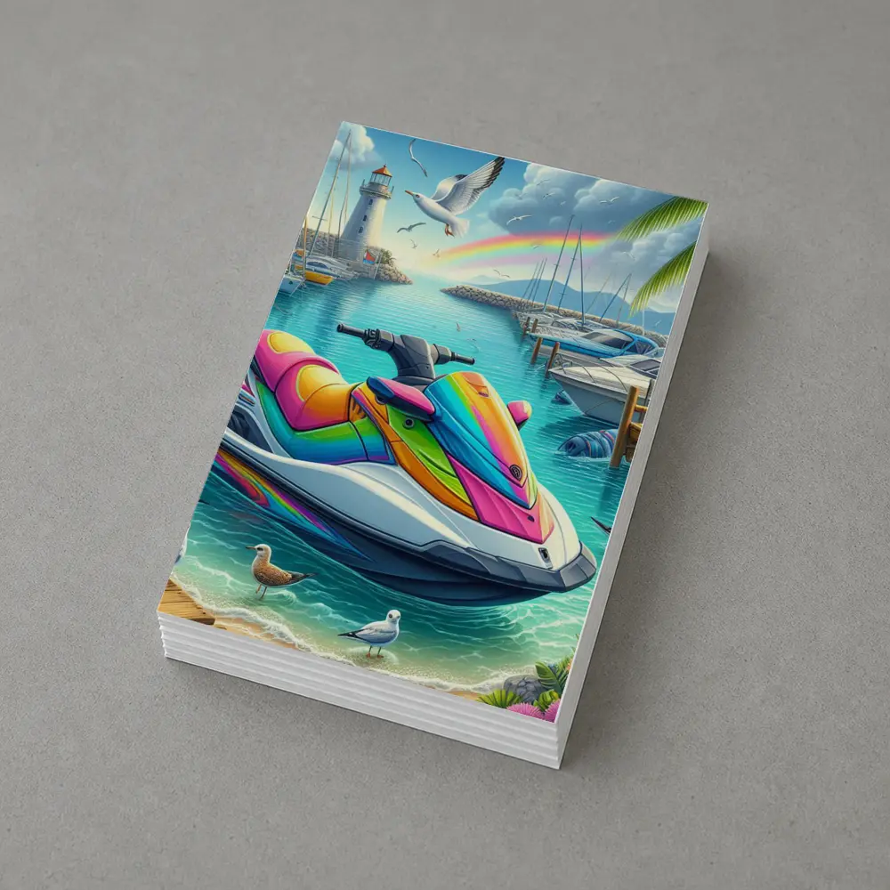 Rainbow Jet Ski Tropical Harbor Scene Art – Postcards
