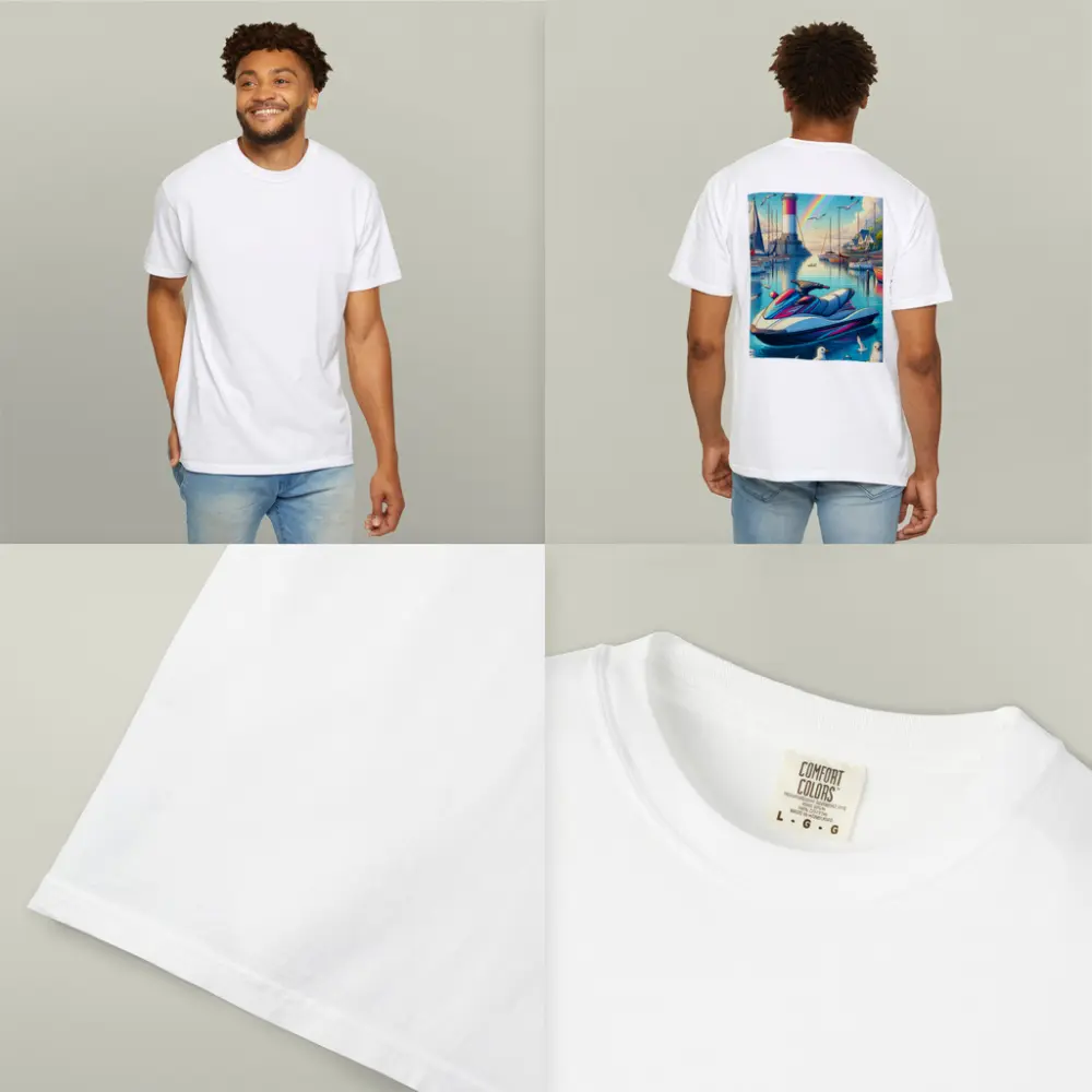 Jet Ski Harbor Lighthouse Rainbow Cartoon Art – T-Shirts