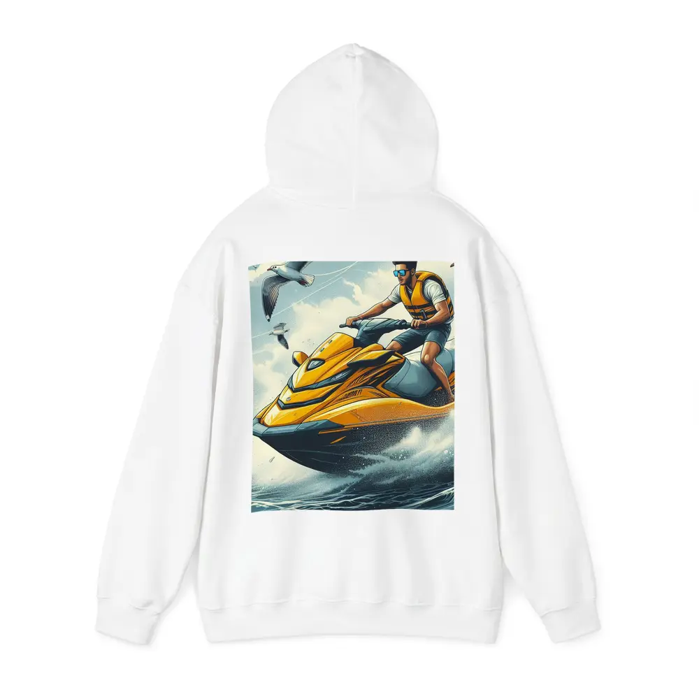 Man Riding Yellow Jet Ski Ocean Waves – Hoodies