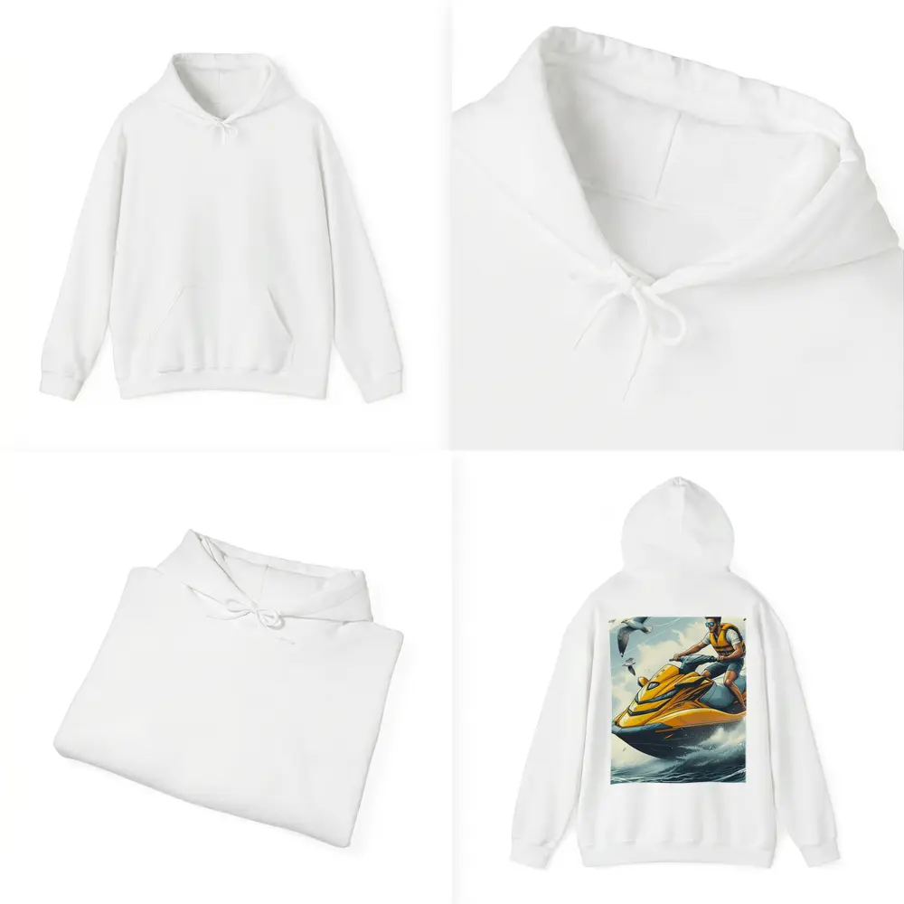 Man Riding Yellow Jet Ski Ocean Waves – Hoodies