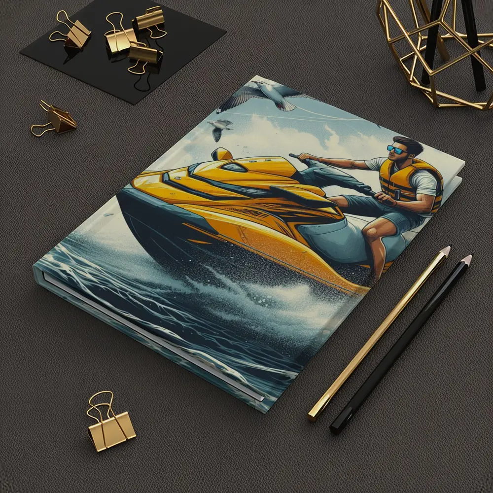 Man Riding Yellow Jet Ski Ocean Waves – Notebooks