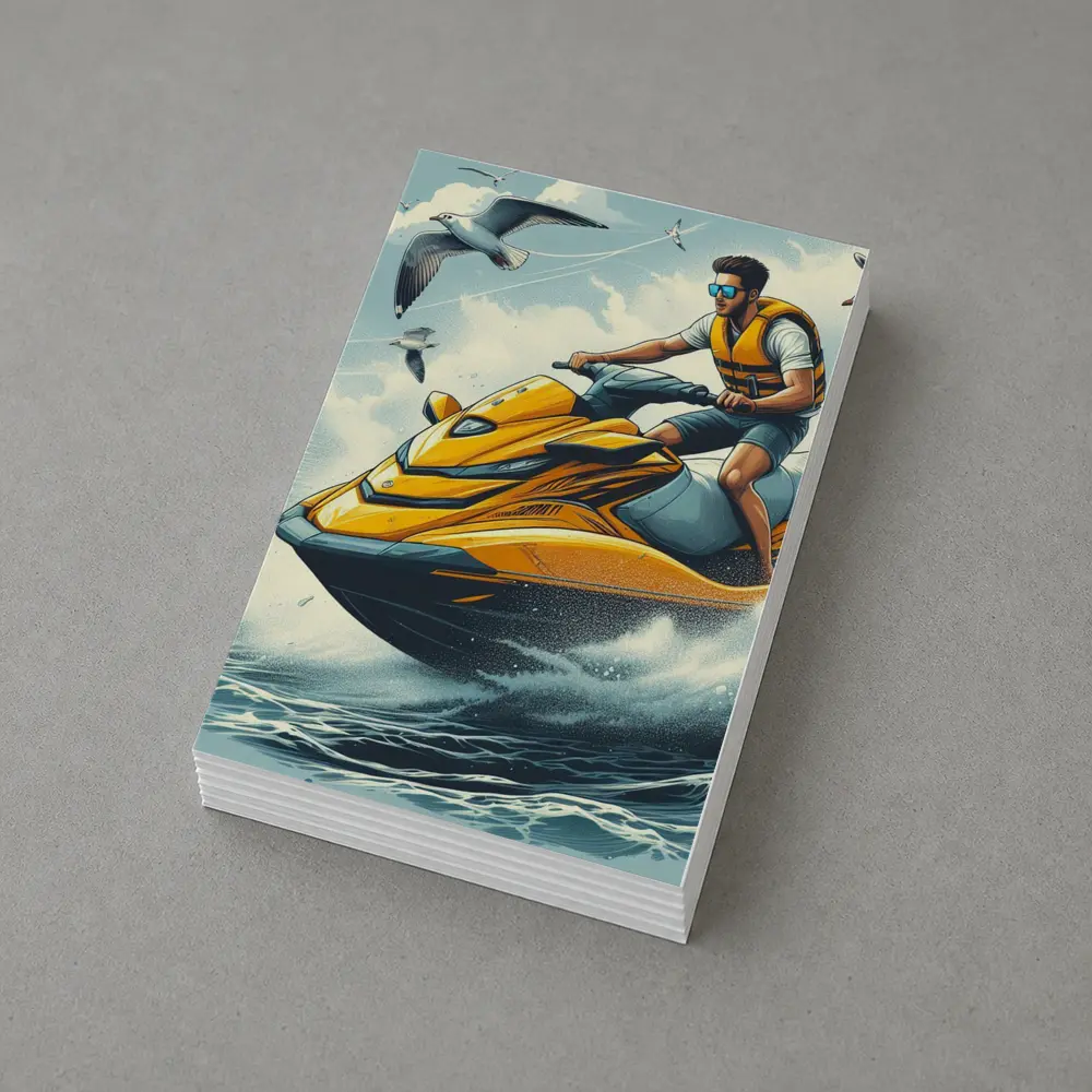 Man Riding Yellow Jet Ski Ocean Waves – Postcards