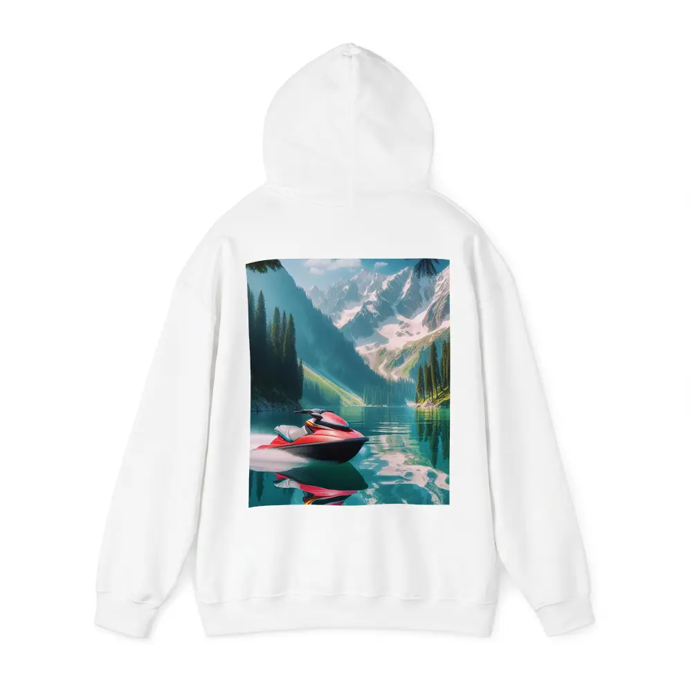 Red Jet Ski Alpine Mountain Lake Scene – Hoodies