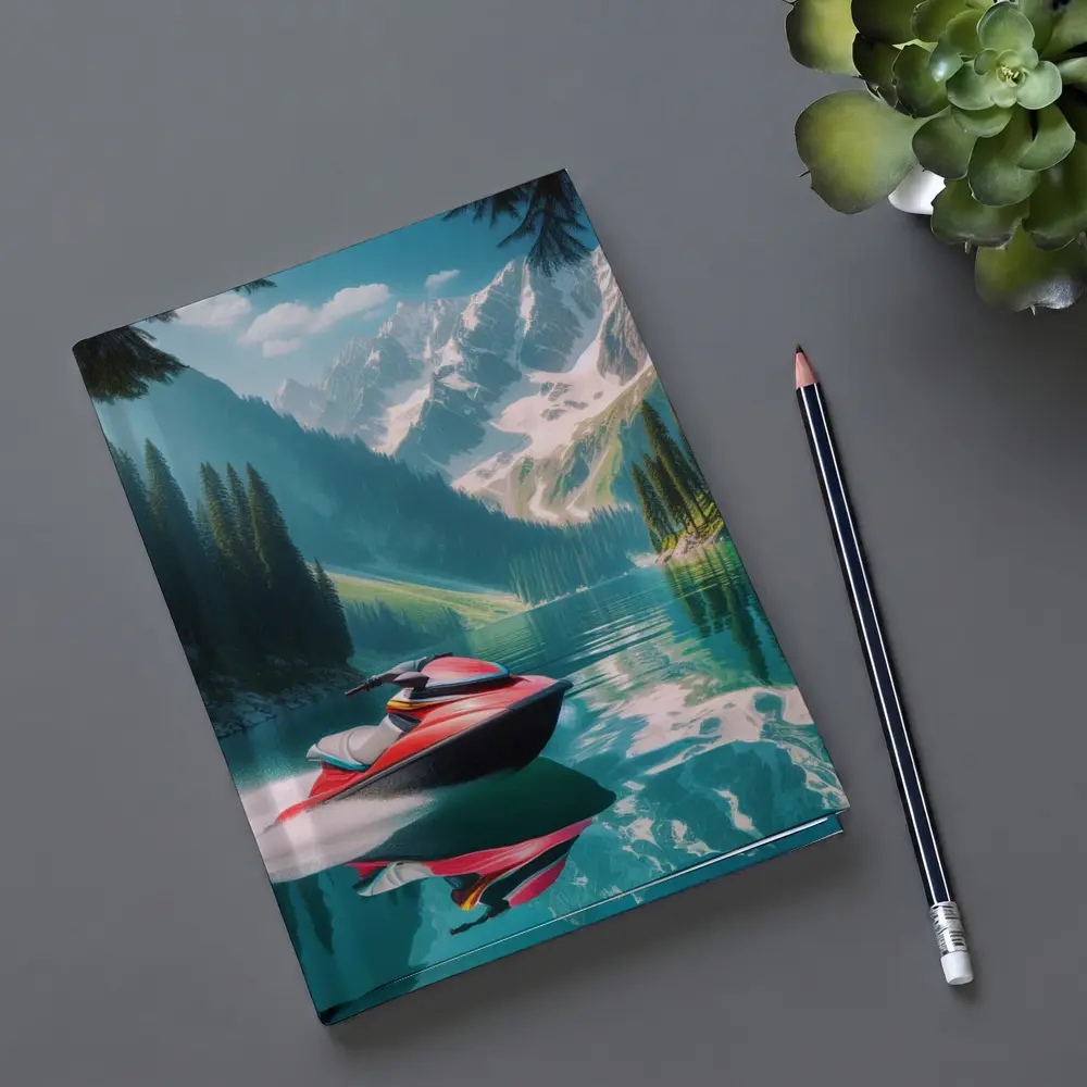 Red Jet Ski Alpine Mountain Lake Scene – Notebooks