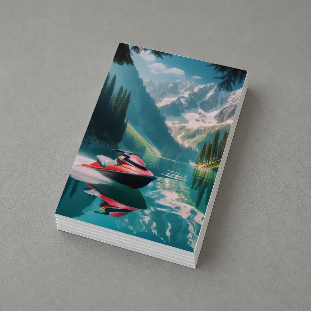 Red Jet Ski Alpine Mountain Lake Scene – Postcards