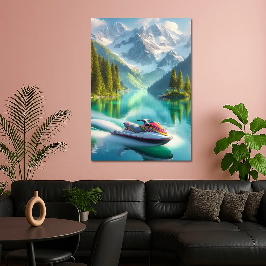 Jet Ski on Turquoise Alpine Mountain Lake – Wall Art