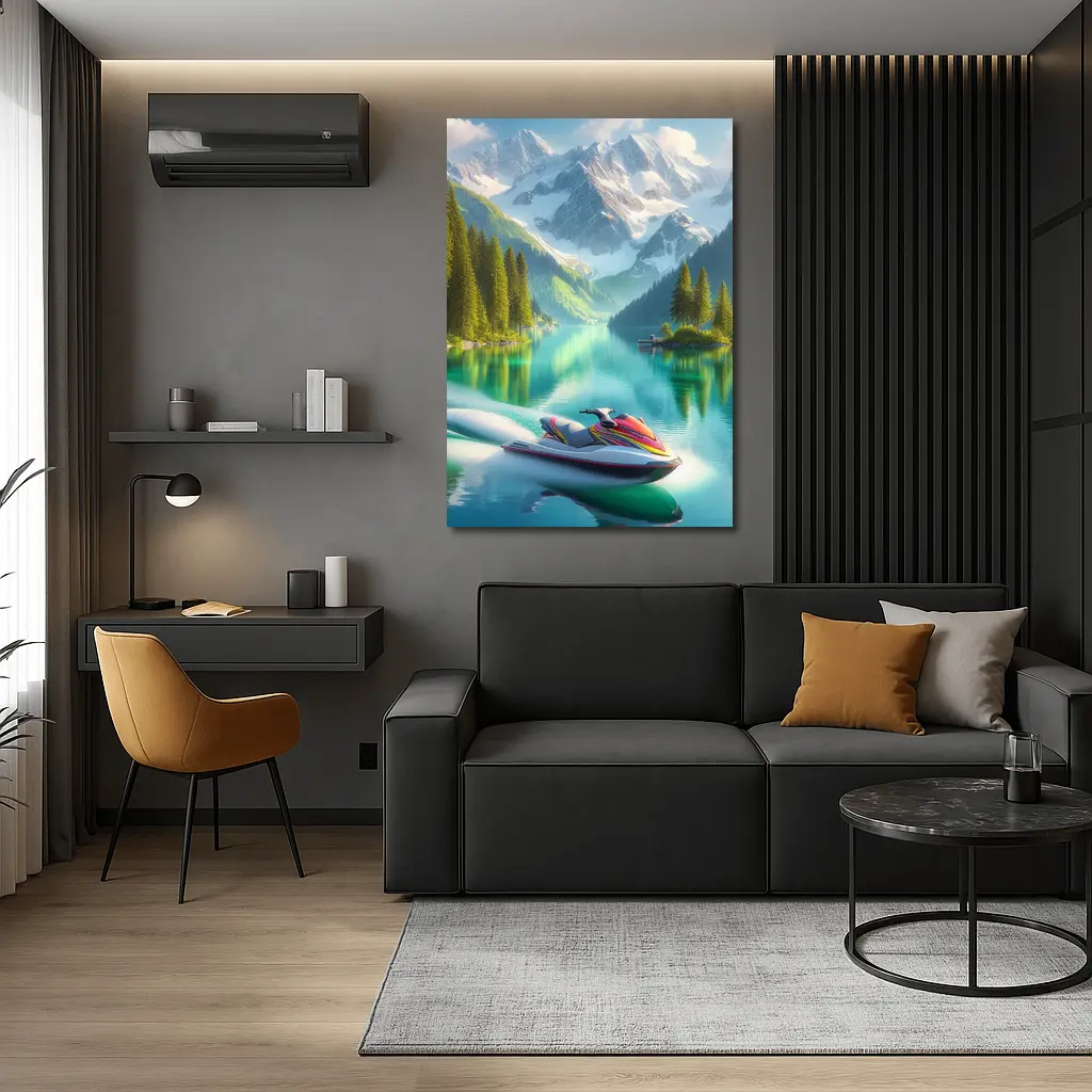 Jet Ski on Turquoise Alpine Mountain Lake – Wall Art
