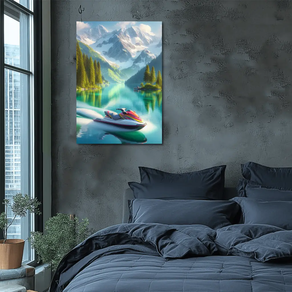Jet Ski on Turquoise Alpine Mountain Lake – Wall Art