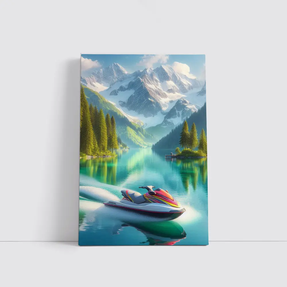 Jet Ski on Turquoise Alpine Mountain Lake – Wall Art