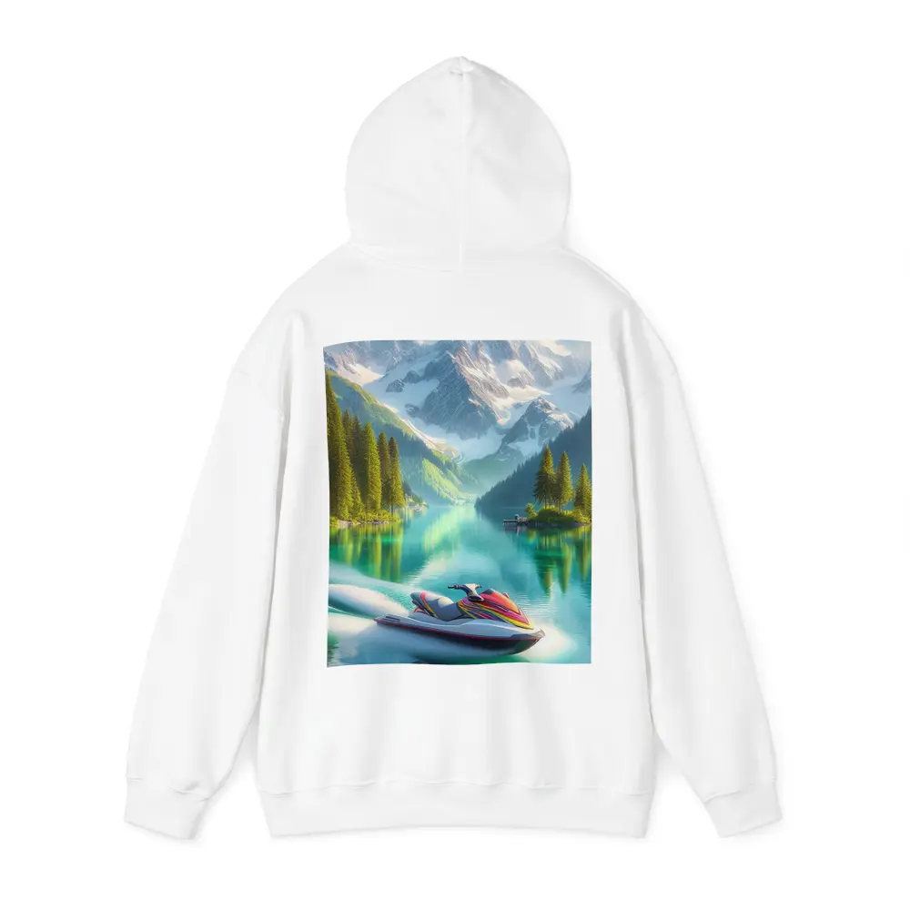 Jet Ski on Turquoise Alpine Mountain Lake – Hoodies