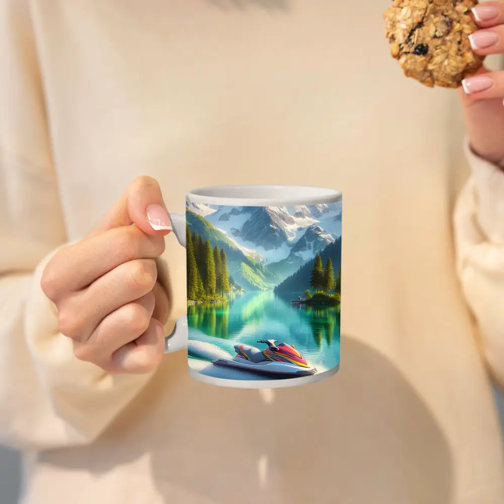 Jet Ski on Turquoise Alpine Mountain Lake – Mugs