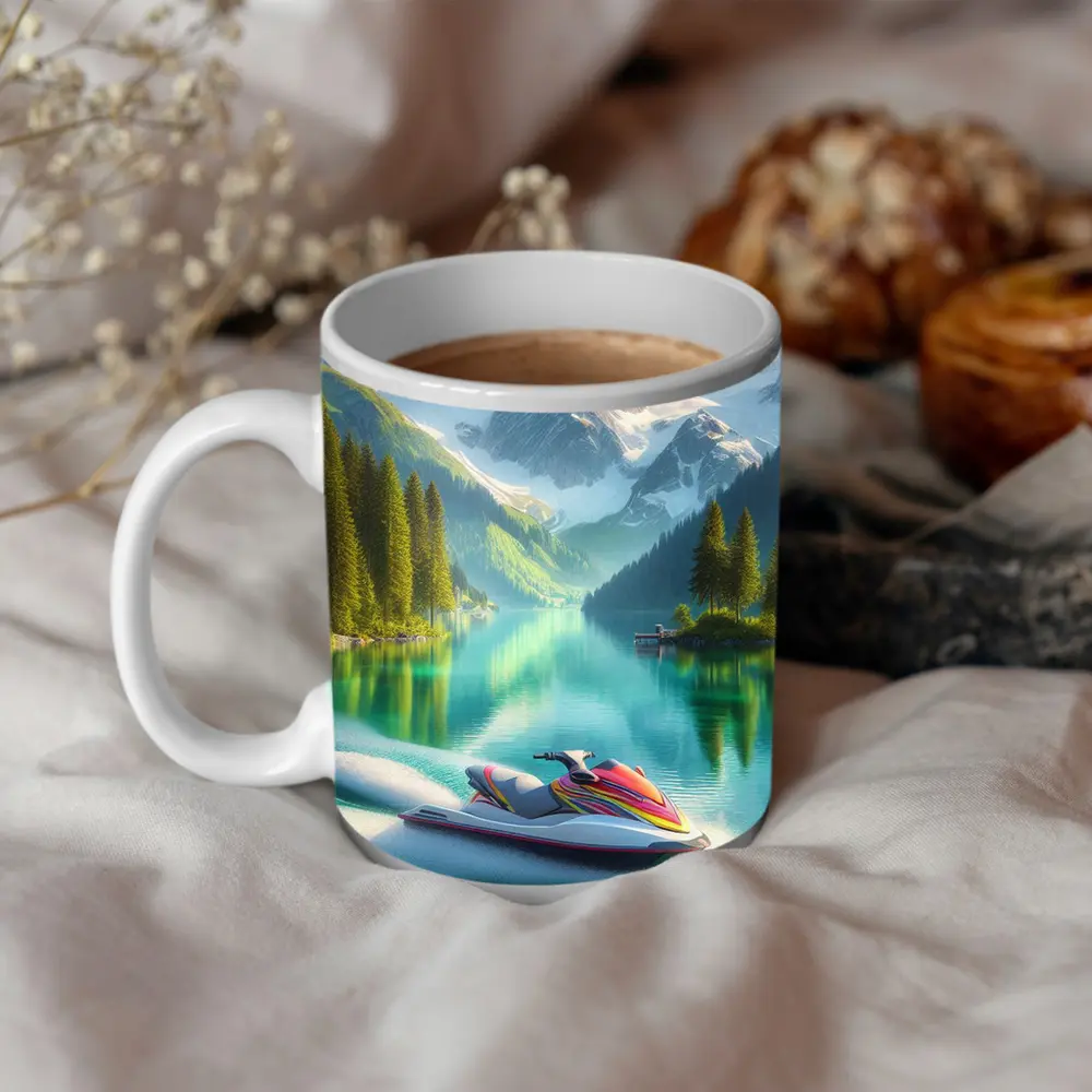Jet Ski on Turquoise Alpine Mountain Lake – Mugs