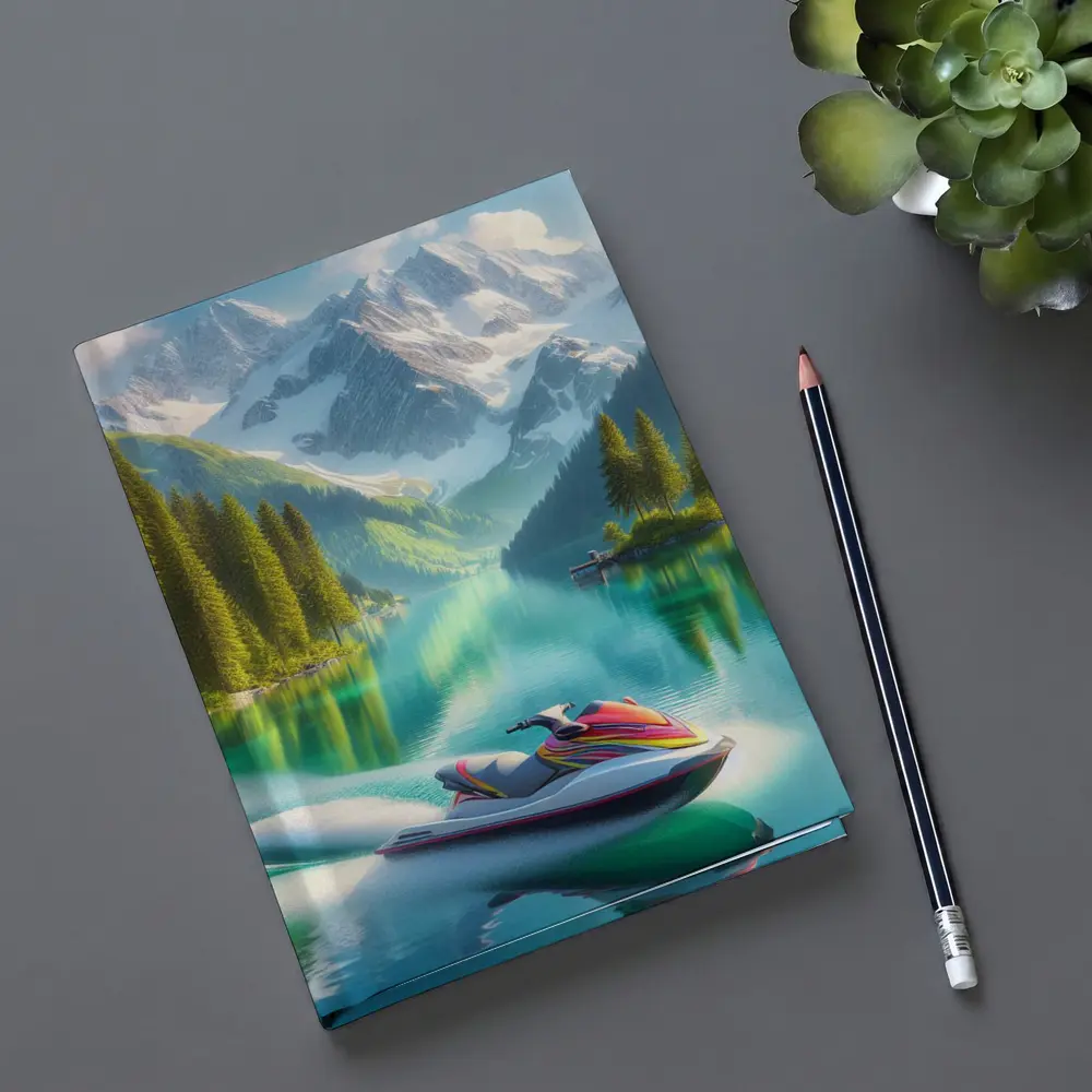 Jet Ski on Turquoise Alpine Mountain Lake – Notebooks