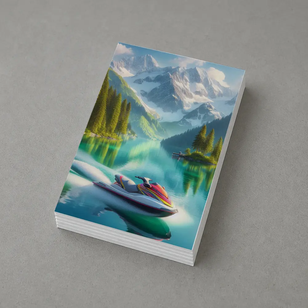 Jet Ski on Turquoise Alpine Mountain Lake – Postcards