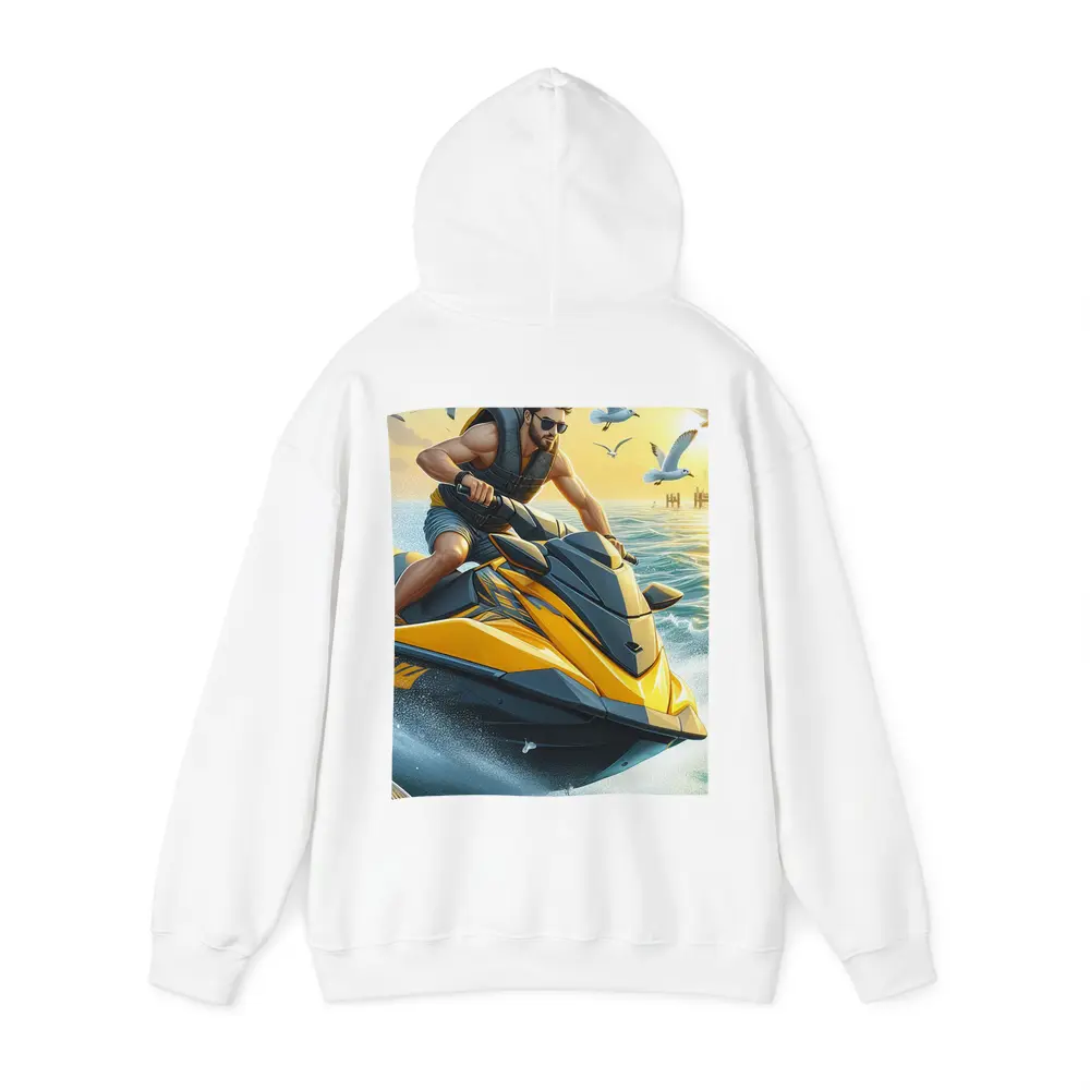 Man Riding Yellow Jet Ski Ocean Sunset – Hoodies