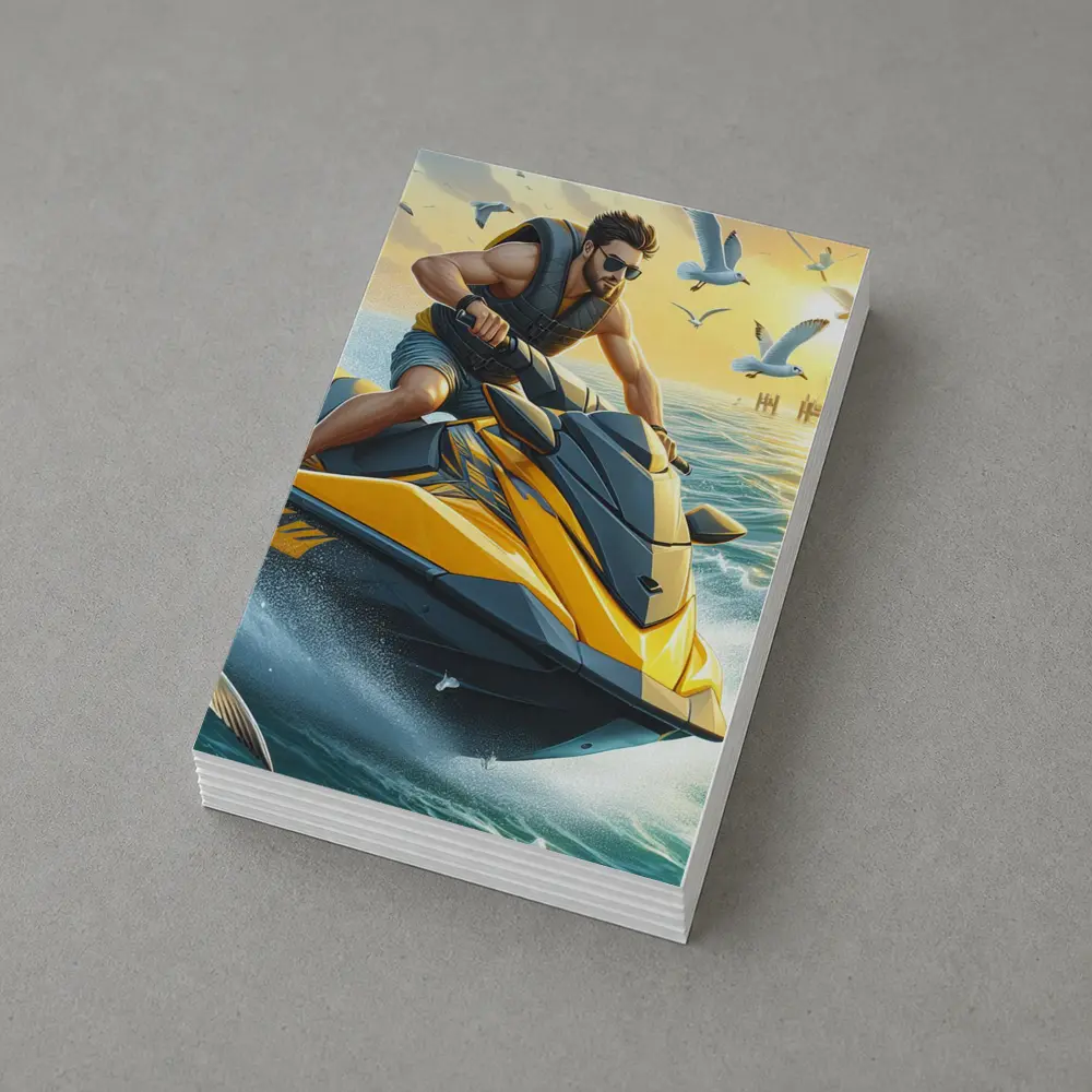 Man Riding Yellow Jet Ski Ocean Sunset – Postcards