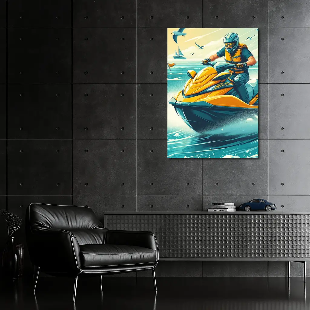 Jet Ski Rider Ocean Wave Retro Art – Wall Art