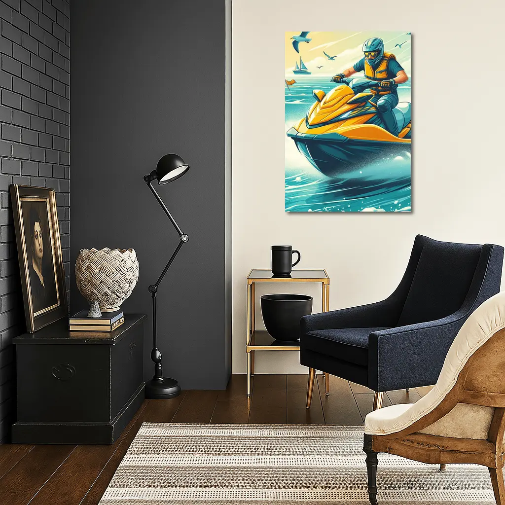Jet Ski Rider Ocean Wave Retro Art – Wall Art