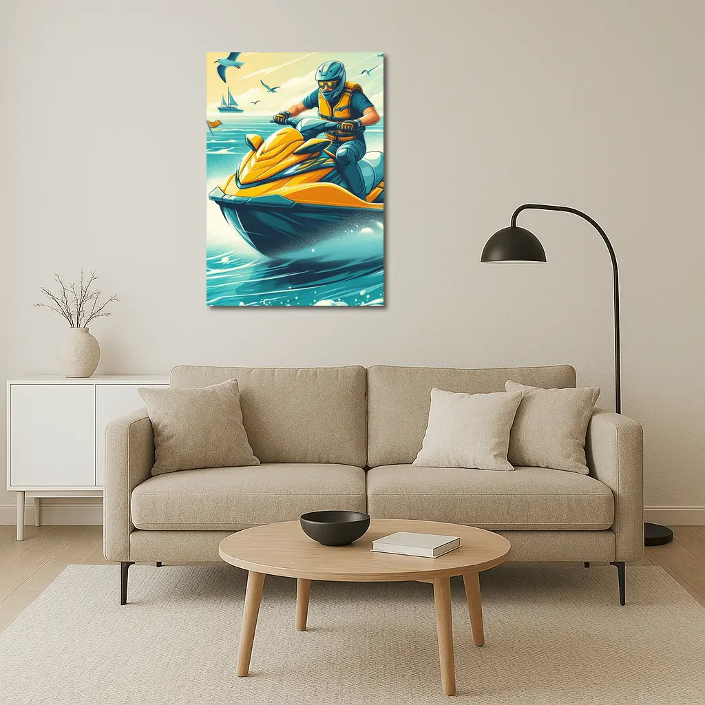 Jet Ski Rider Ocean Wave Retro Art – Wall Art