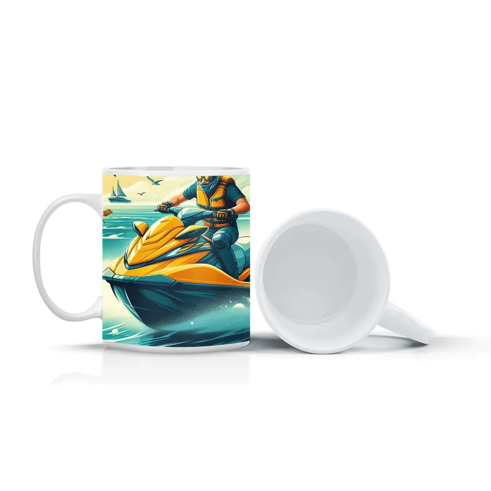 Jet Ski Rider Ocean Wave Retro Art – Mugs