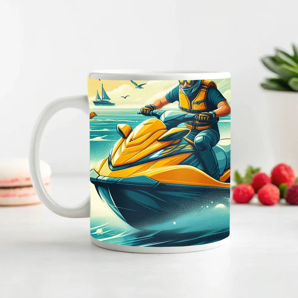 Jet Ski Rider Ocean Wave Retro Art – Mugs