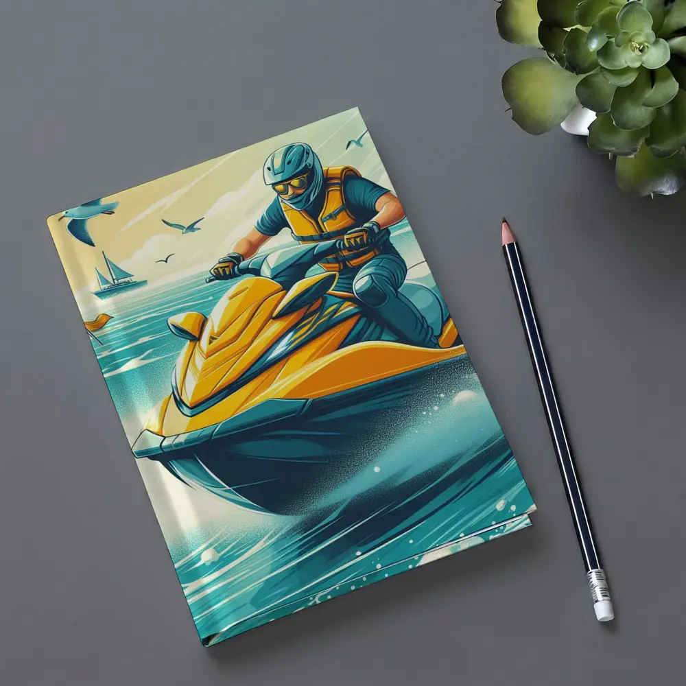 Jet Ski Rider Ocean Wave Retro Art – Notebooks