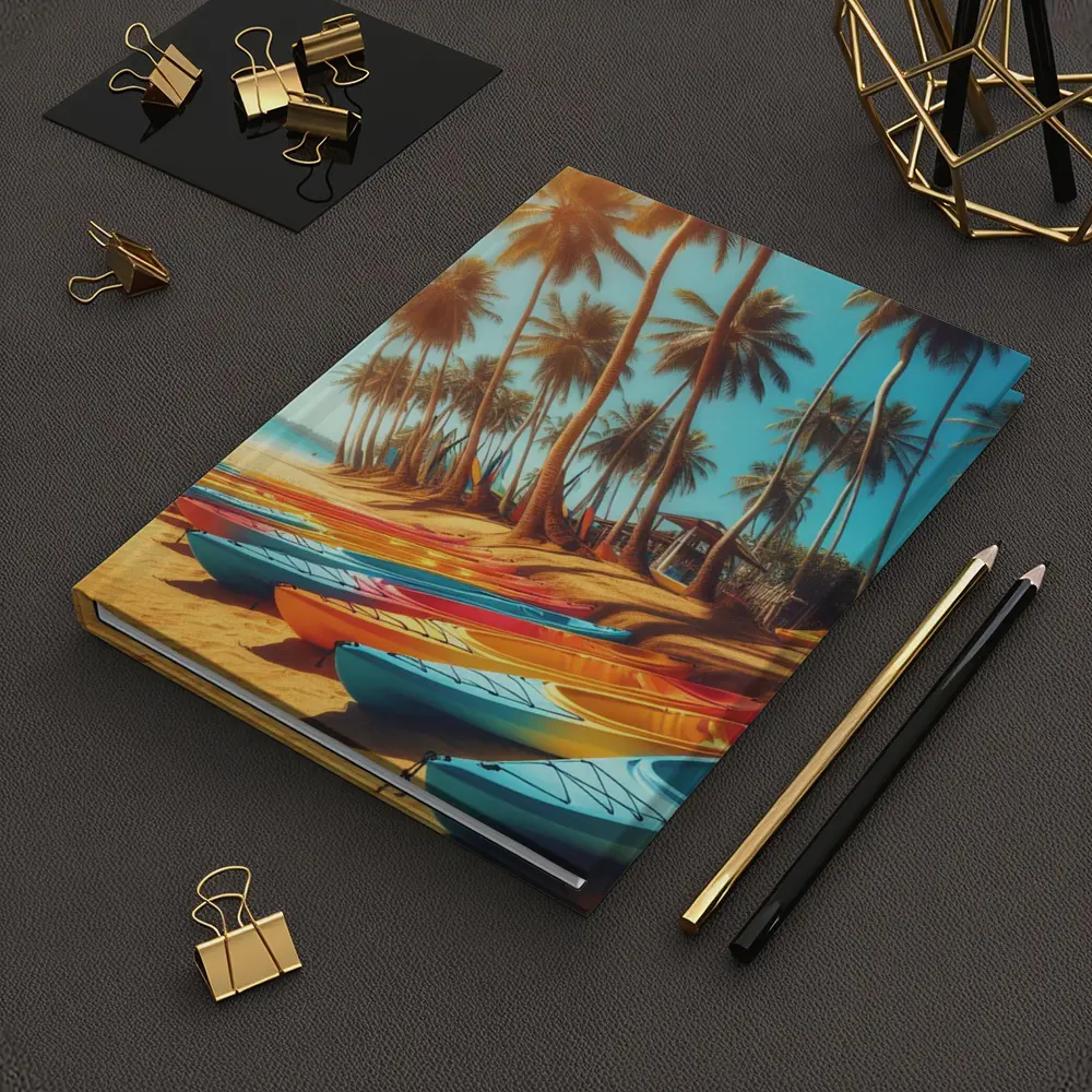 Colorful Kayaks on Tropical Palm Beach – Notebooks