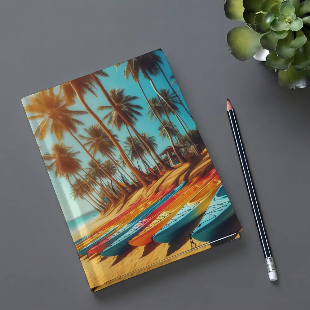 Colorful Kayaks on Tropical Palm Beach – Notebooks