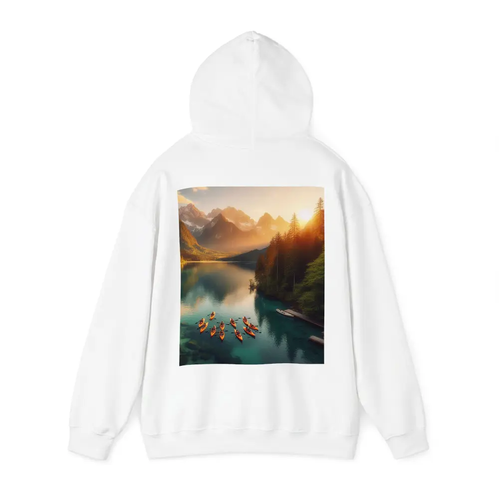 Kayaks on Mountain Lake at Sunset – Hoodies