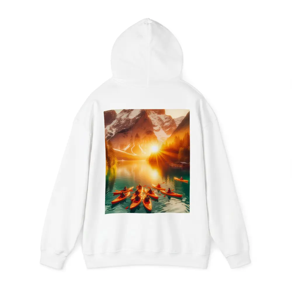 Kayakers Paddling Alpine Lake Mountain Sunset – Hoodies
