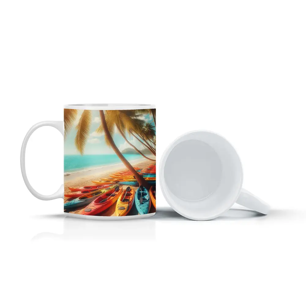 Colorful Kayaks On Tropical Beach Palm Trees – Mugs