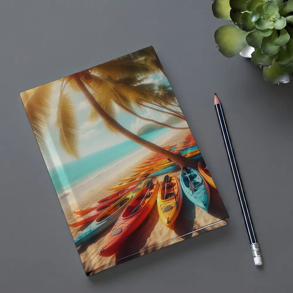 Colorful Kayaks On Tropical Beach Palm Trees – Notebooks