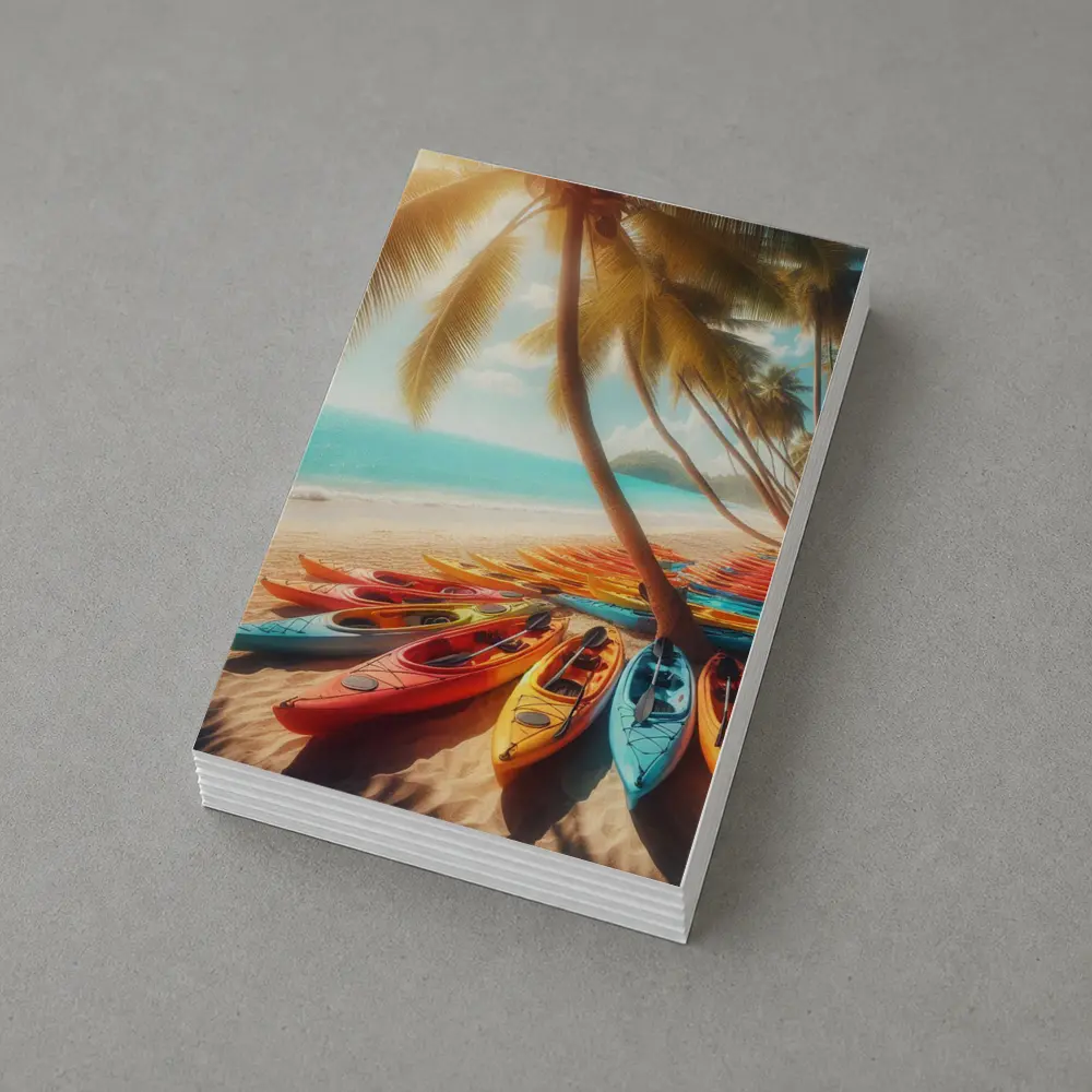 Colorful Kayaks On Tropical Beach Palm Trees – Postcards