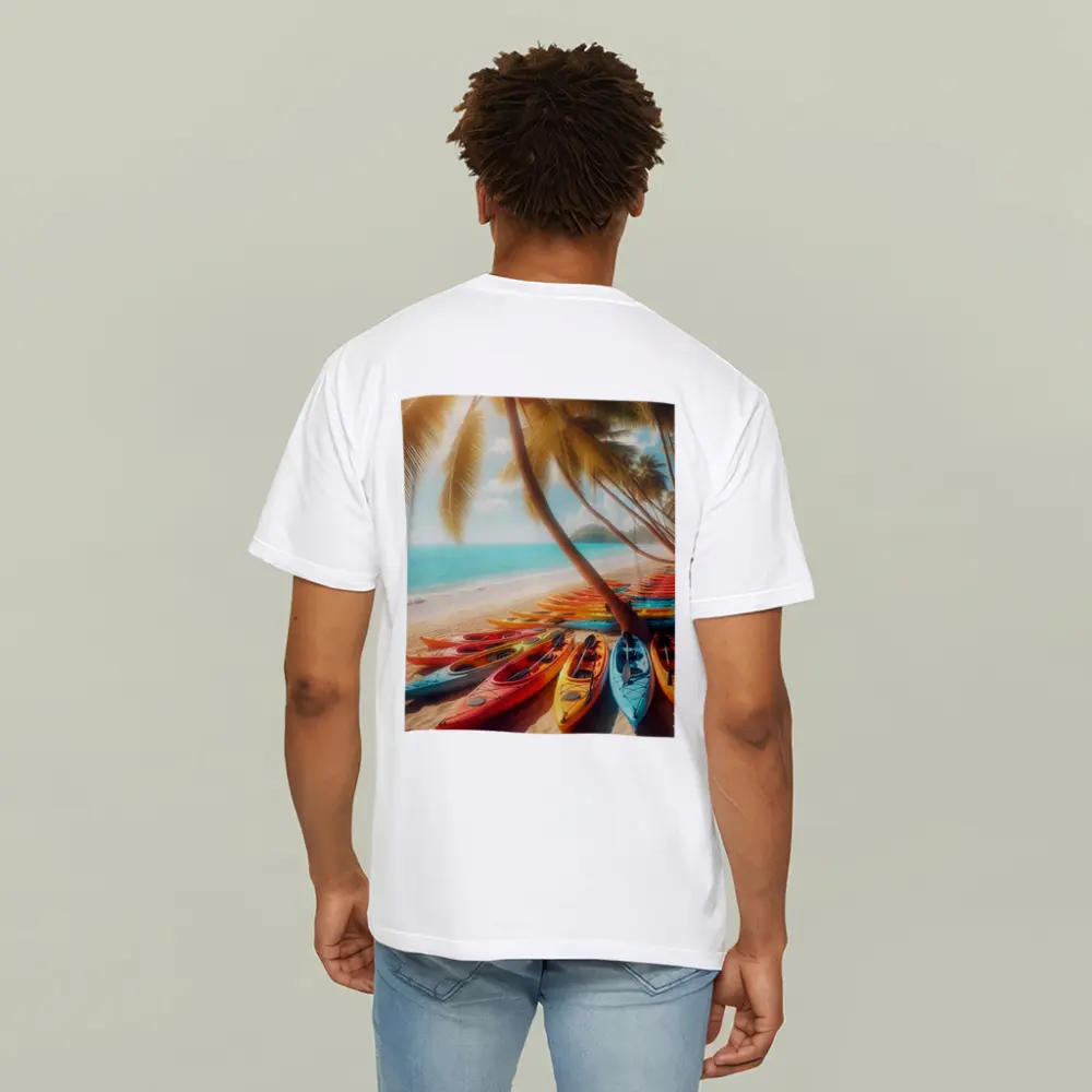 Colorful Kayaks On Tropical Beach Palm Trees – T-Shirts