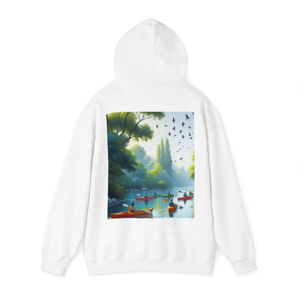 Kayakers Paddling River Surrounded By Trees – Hoodies