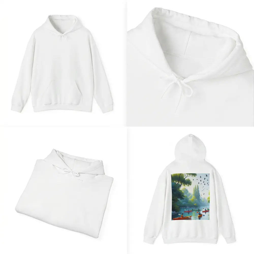 Kayakers Paddling River Surrounded By Trees – Hoodies