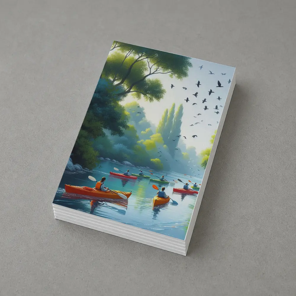 Kayakers Paddling River Surrounded By Trees – Postcards