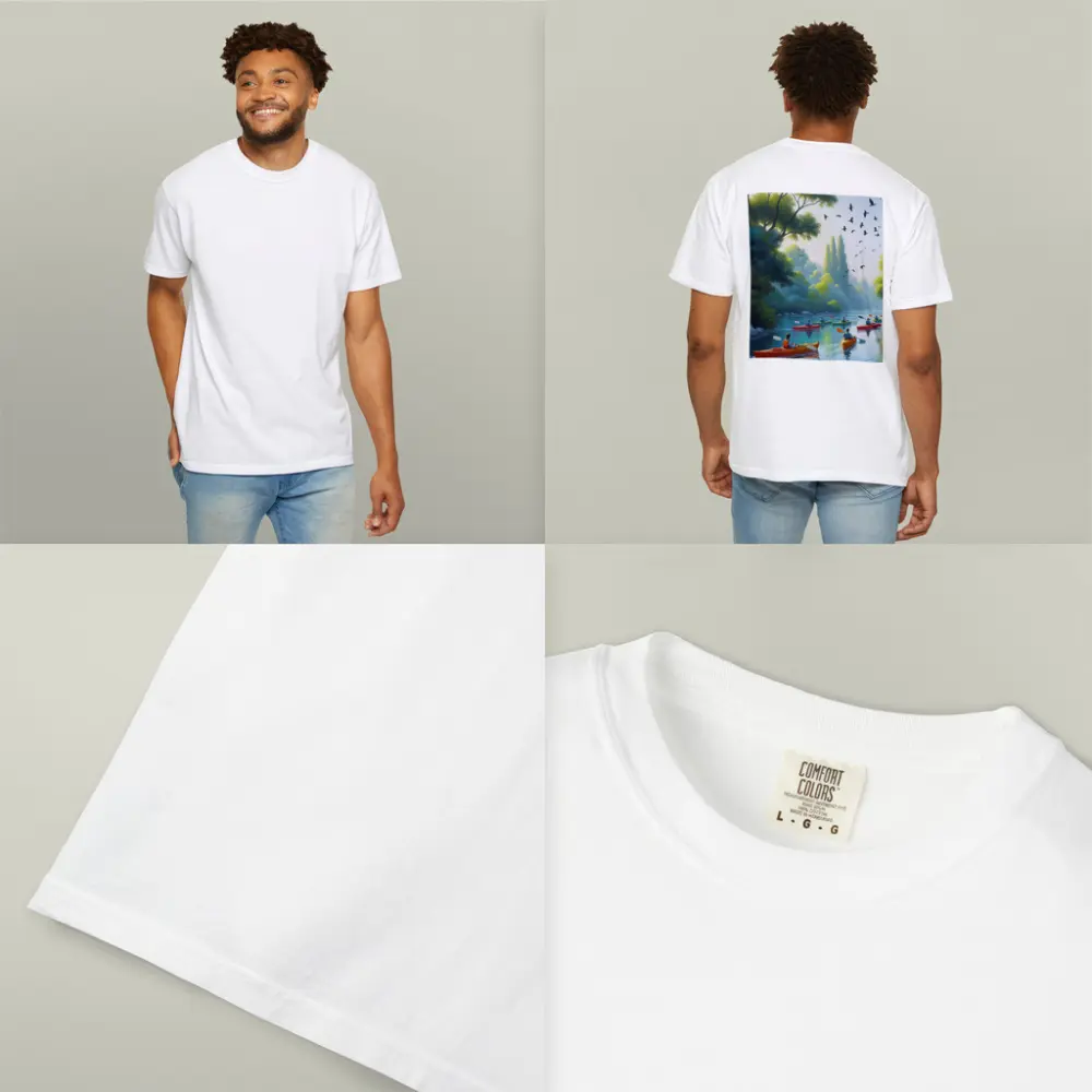 Kayakers Paddling River Surrounded By Trees – T-Shirts
