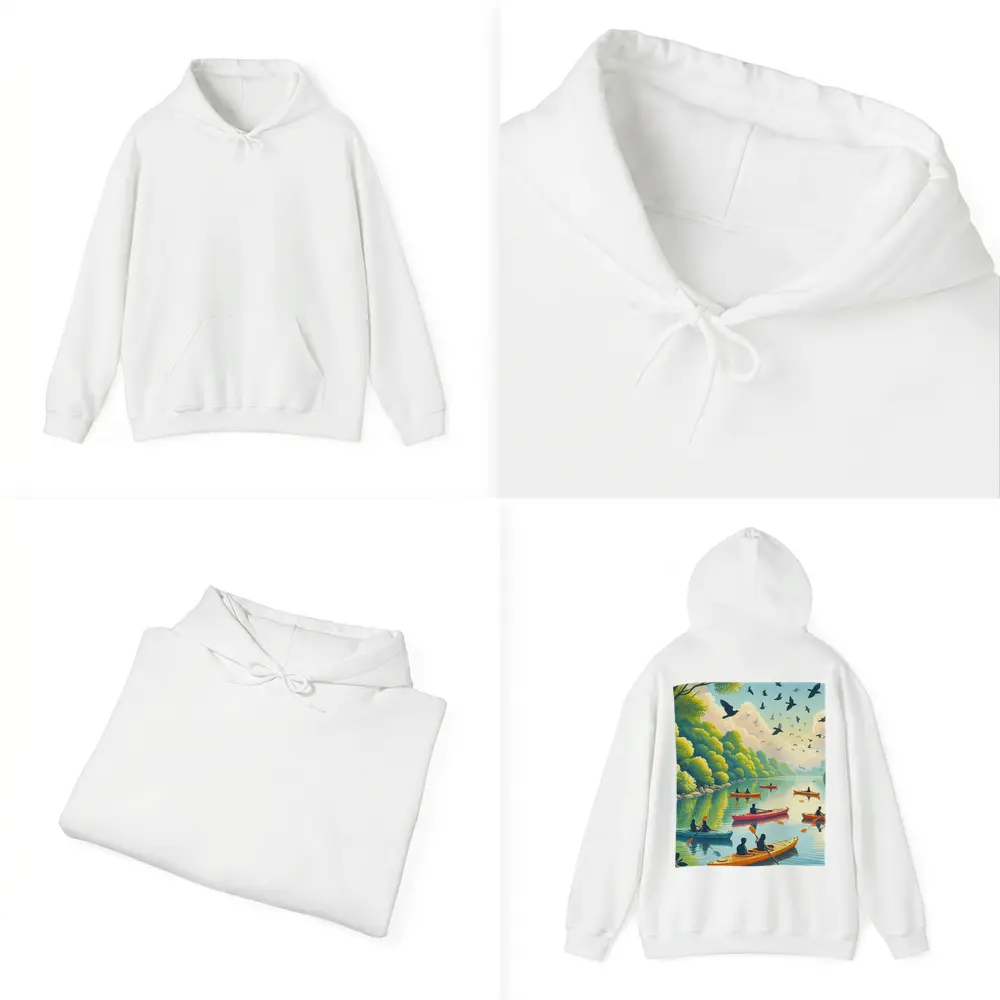 Kayaking on Calm River With Birds – Hoodies