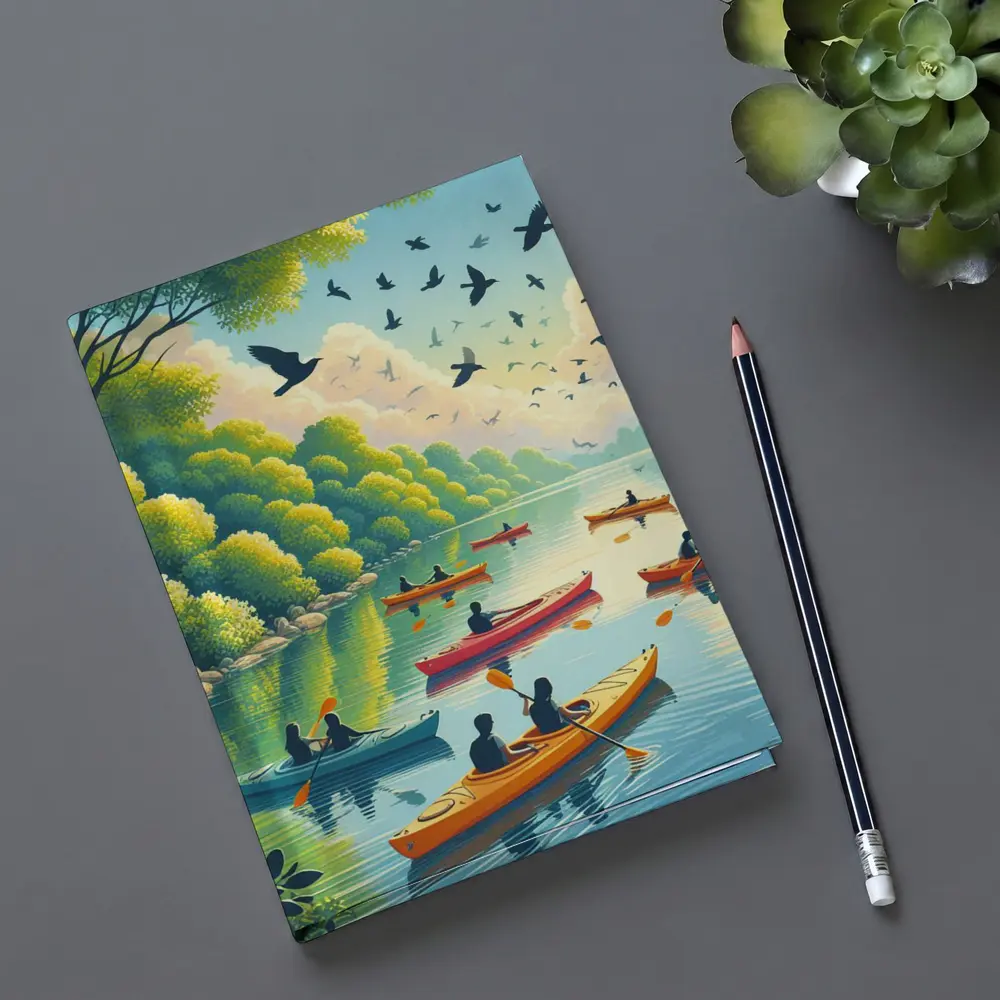 Kayaking on Calm River With Birds – Notebooks