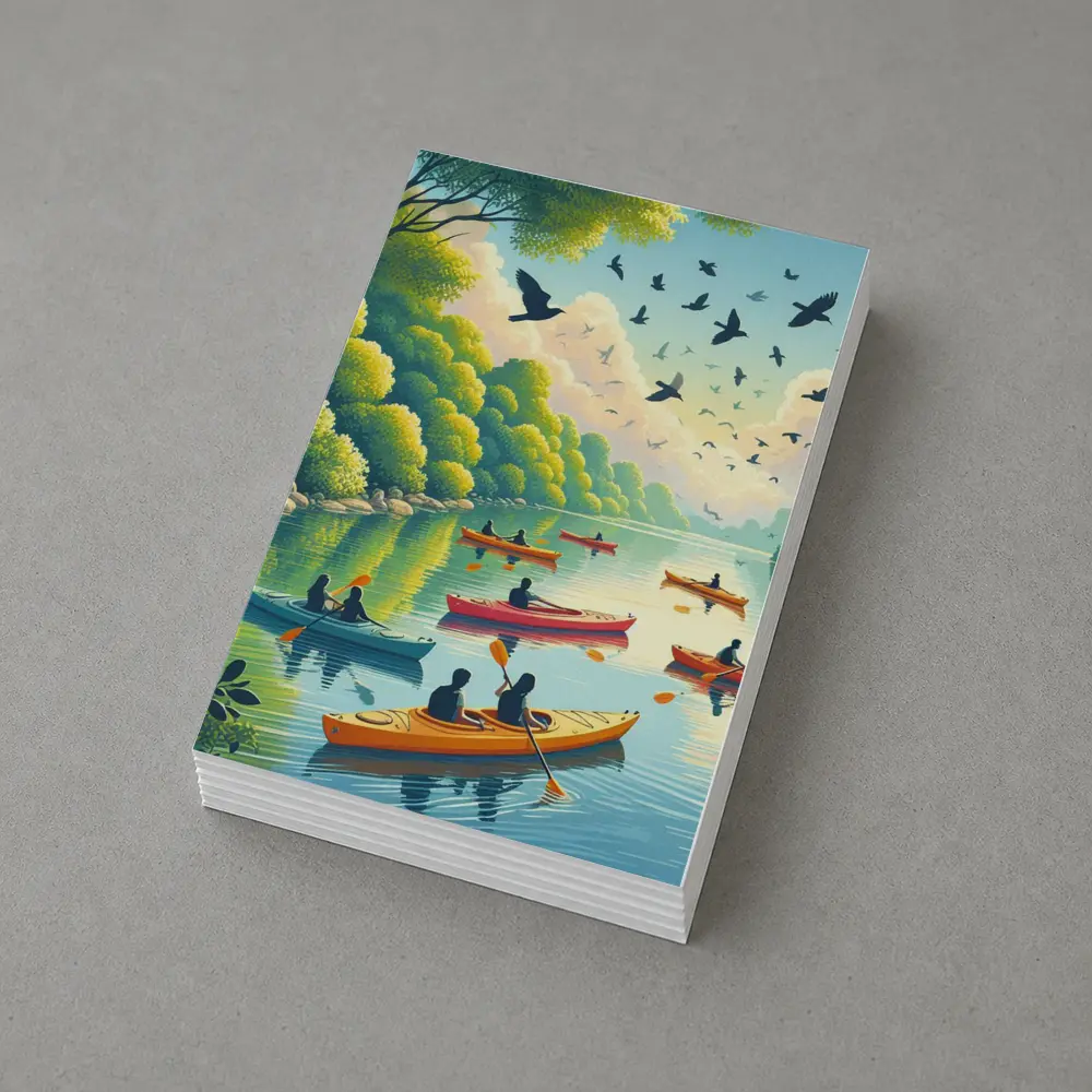 Kayaking on Calm River With Birds – Postcards