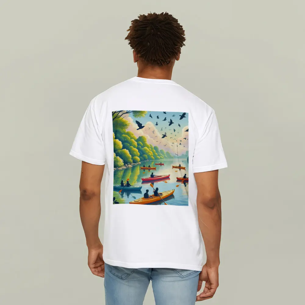 Kayaking on Calm River With Birds – T-Shirts