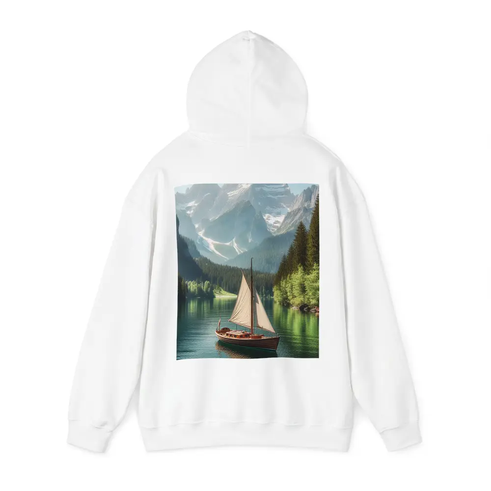 Sailboat on Calm Alpine Mountain Lake – Hoodies