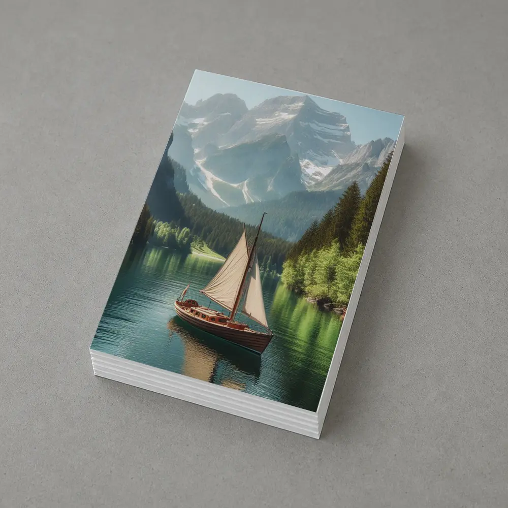 Sailboat on Calm Alpine Mountain Lake – Postcards
