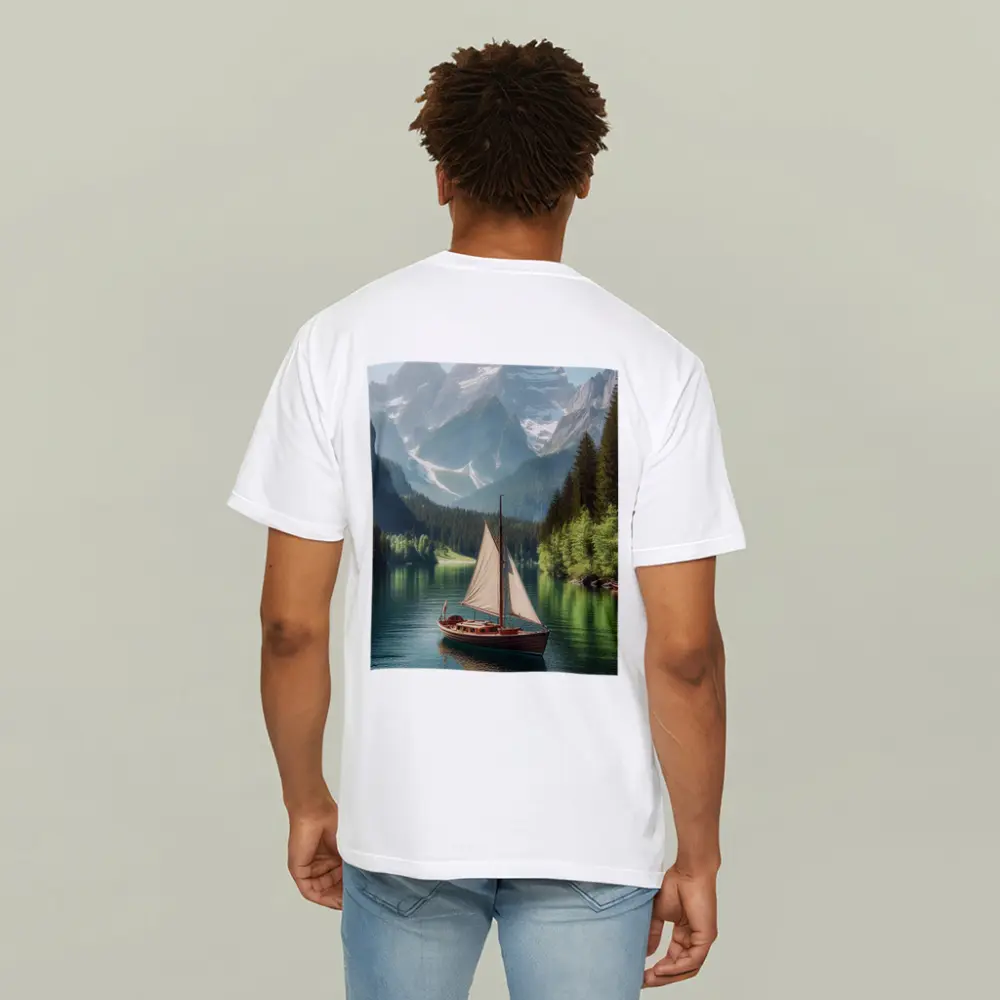 Sailboat on Calm Alpine Mountain Lake – T-Shirts