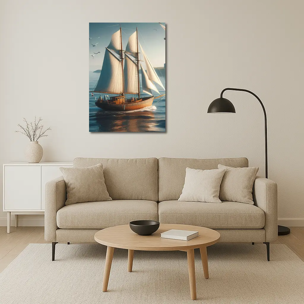 Wooden Sailing Ship Open Blue Ocean – Wall Art