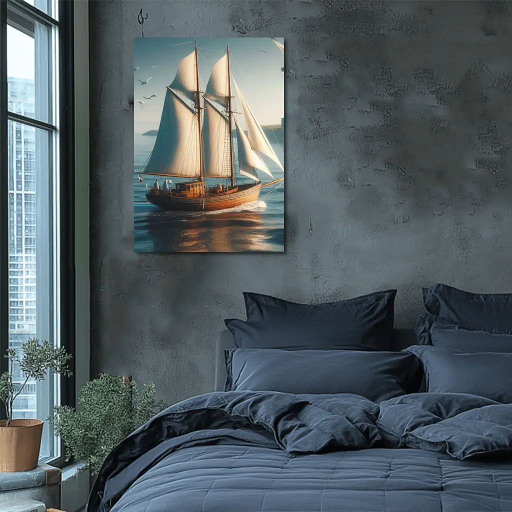 Wooden Sailing Ship Open Blue Ocean – Wall Art