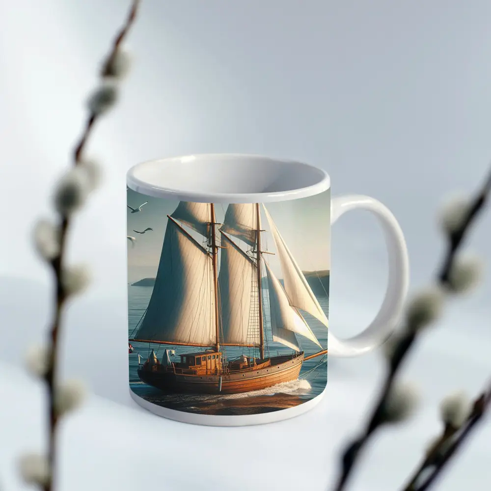 Wooden Sailing Ship Open Blue Ocean – Mugs