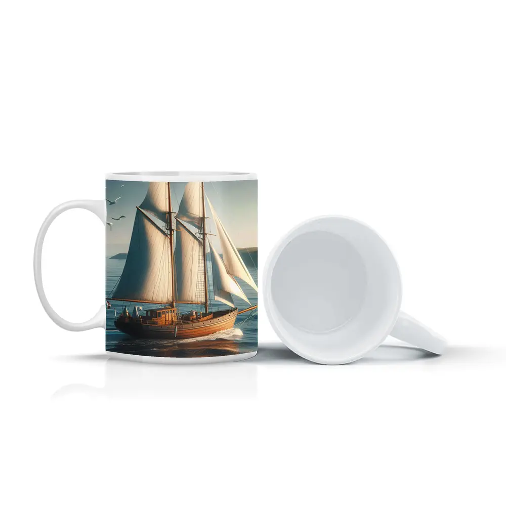 Wooden Sailing Ship Open Blue Ocean – Mugs